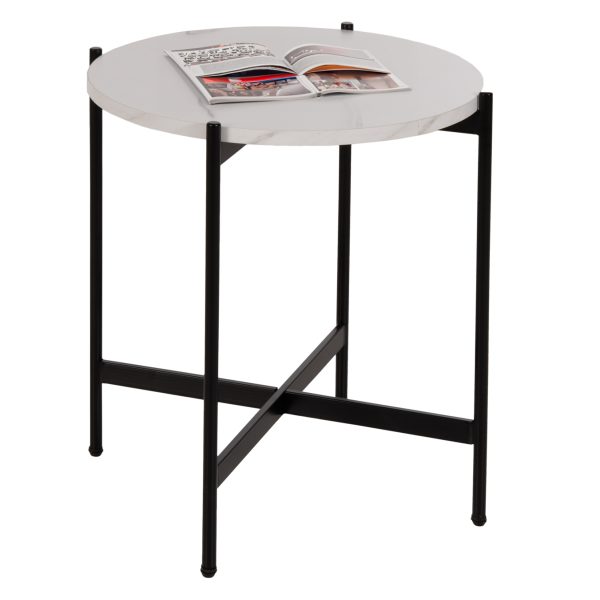 ΒΟΗΘΗΤΙΚΟ ΤΡΑΠΕΖΙ HM9589.05 MDF ΛΕΥΚΟ ΜΑΡΜΑΡΟ-ΜΑΥΡΗ ΜΕΤΑΛΛΙΚΗ ΒΑΣΗ Φ50x55Υεκ. - HM9589.05