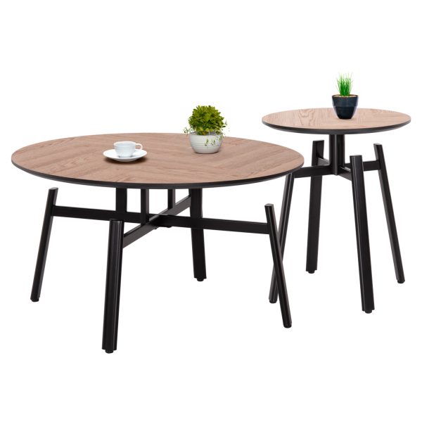ΣΕΤ 2ΤΜΧ ΤΡΑΠΕΖΙΑ ΣΑΛΟΝΙΟΥ NORTON HM21088 MDF-ΜΕΤΑΛΛΟ Φ80εκ & Φ45εκ - HM21088