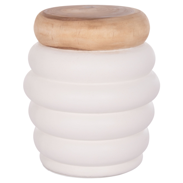 ΤΡΑΠΕΖΙ ΒΟΗΘΗΤΙΚΟ PUFFAT HM18172.02 FIBER CEMENT ΛΕΥΚΟ- ΞΥΛΟ TEAK TOP Φ45x46Υεκ. - HM18172.02
