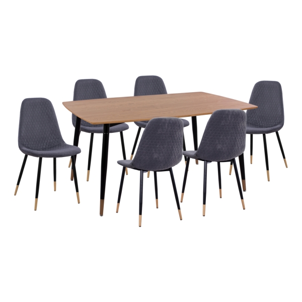 ΣΕΤ ΤΡΑΠΕΖΑΡΙΑΣ 7ΤΜΧ ALIZA HM11197.01 MDF TOP-ΒΕΛΟΥΔΟ ΓΚΡΙ & ΜΕΤΑΛΛΟ ΜΑΥΡΟ - HM11197.01