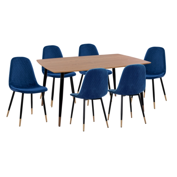 ΣΕΤ ΤΡΑΠΕΖΑΡΙΑΣ 7ΤΜΧ ALIZA HM11197.08 MDF TOP-ΒΕΛΟΥΔΟ ΜΠΛΕ & ΜΕΤΑΛΛΟ ΜΑΥΡΟ - HM11197.08