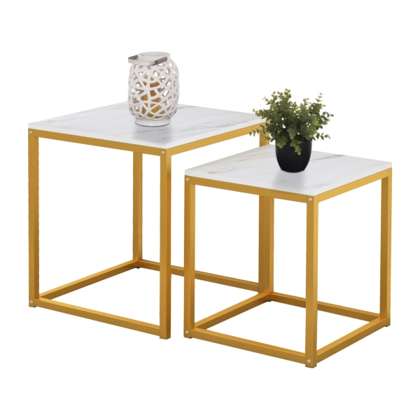 ΖΙΓΚΟΝ GRELAY 2 ΤΕΜ MDF ΟΨΗ ΜΑΡΜΑΡΟΥ & ΜΕΤΑΛΛΟ HM8762.11 45Χ45Χ50εκ. & 37Χ37Χ43 εκ. - HM8762.11