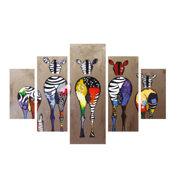 ΠΙΝΑΚΑΣ ΠΕΝΤΑΠΤΥΧΟ MDF COLORFUL ZEBRAS 82Χ56x3 HM7207.03 - HM7207.03