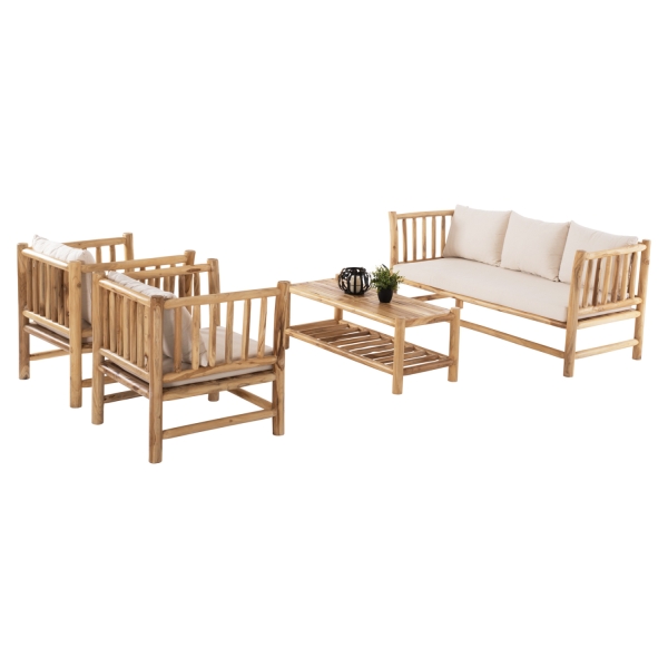 ΣΕΤ ΣΑΛΟΝΙ 4ΤΜΧ EDDARD HM9340.25 ΑΠΟ ΜΑΣΙΦ ΞΥΛΟ TEAK  ΦΥΣΙΚΟ - ΛΕΥΚΟ - HM9340.25