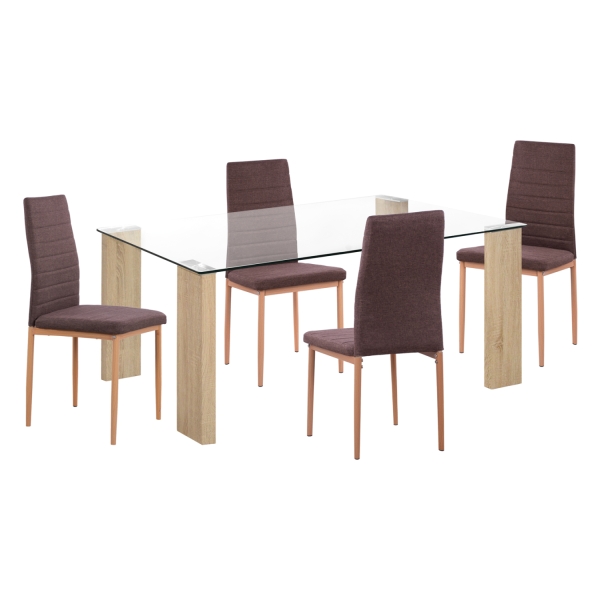 ΣΕΤ ΤΡΑΠΕΖΑΡΙΑΣ 5ΤΜΧ LADY HM11595 ΓΥΑΛΙ--ΜΕΤΑΛΛΟ--MDF ΣΕ SONAMA & ΚΑΦΕ ΥΦΑΣΜΑ - 0083.01+0037.13
